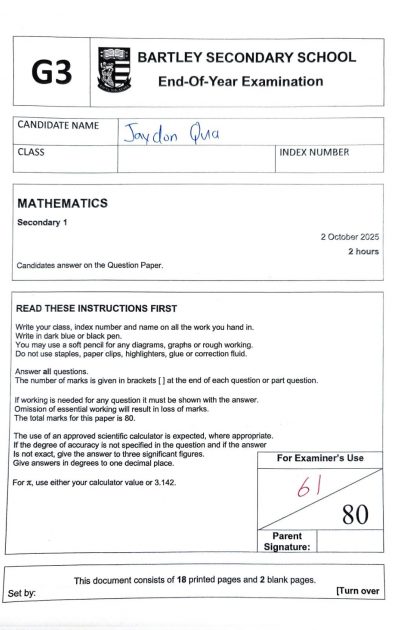 Jaydon's Math results