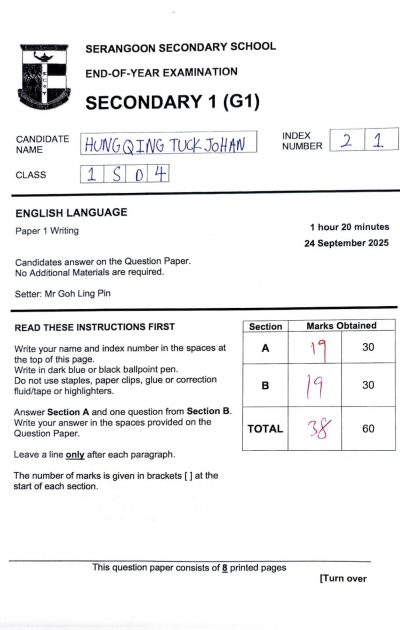 Johan's English results 1